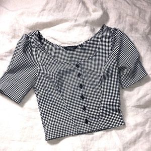 &Other Stories Atelier Gingham b&w cropped Fitted Shirt